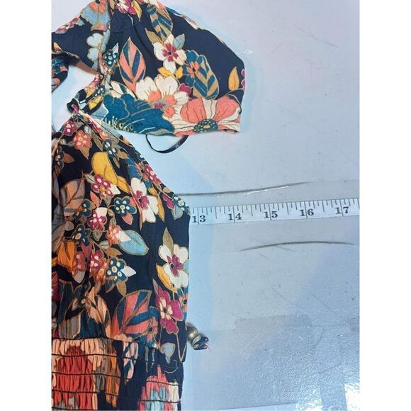 Angie Womens Floral Smocked Lace Up Back Maxi Dress Small boho bohemian - Picture 7 of 9